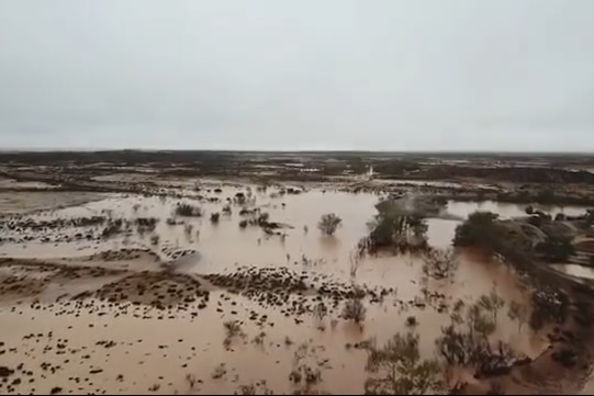 Tibooburra flood from the air after major rainfall
