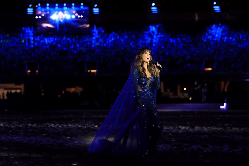 Delta Goodrem performs during the opening ceremony.