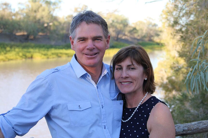 Cam Lindsay and his wife Jenny in greener times on their property near Longreach