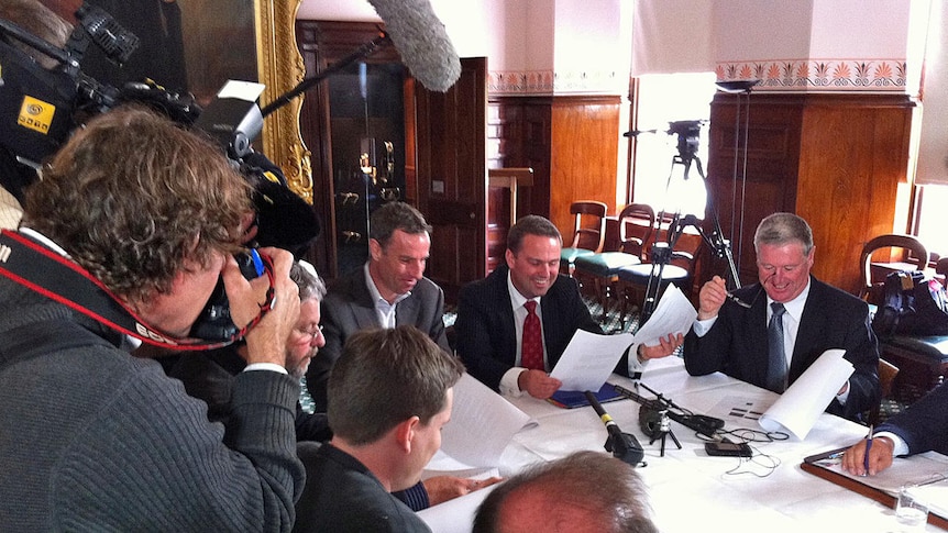The document has been handed to Greens leader Nick McKim and the Premier David Bartlett.