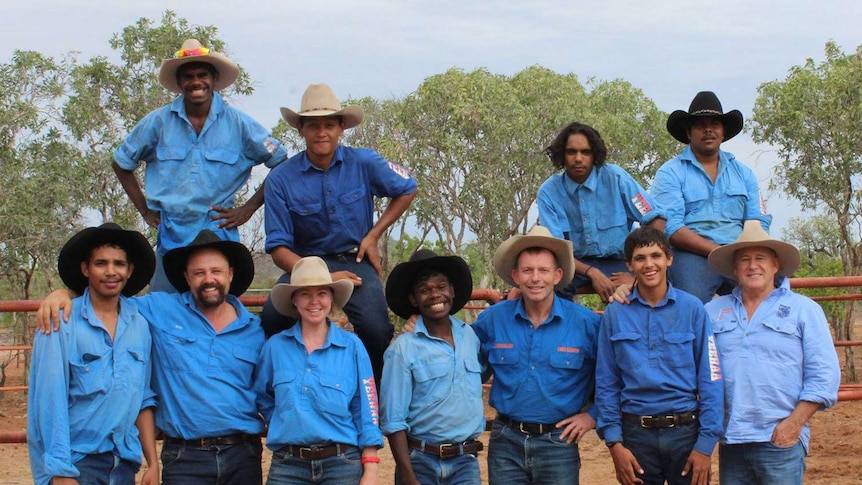 Tony Abbott with Indigenous trainees