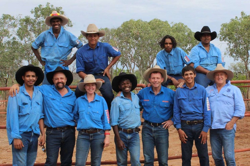 Tony Abbott with Indigenous trainees