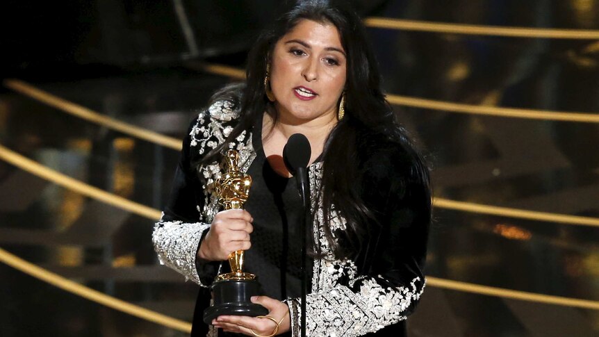 Sharmeen Obaid Chinoy accepts the award for Best Documentary Short Subject Film at the 88th Academy Awards.