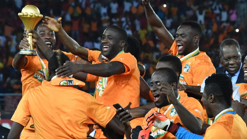Ivory Coast celebrates with African Nations Cup trophy