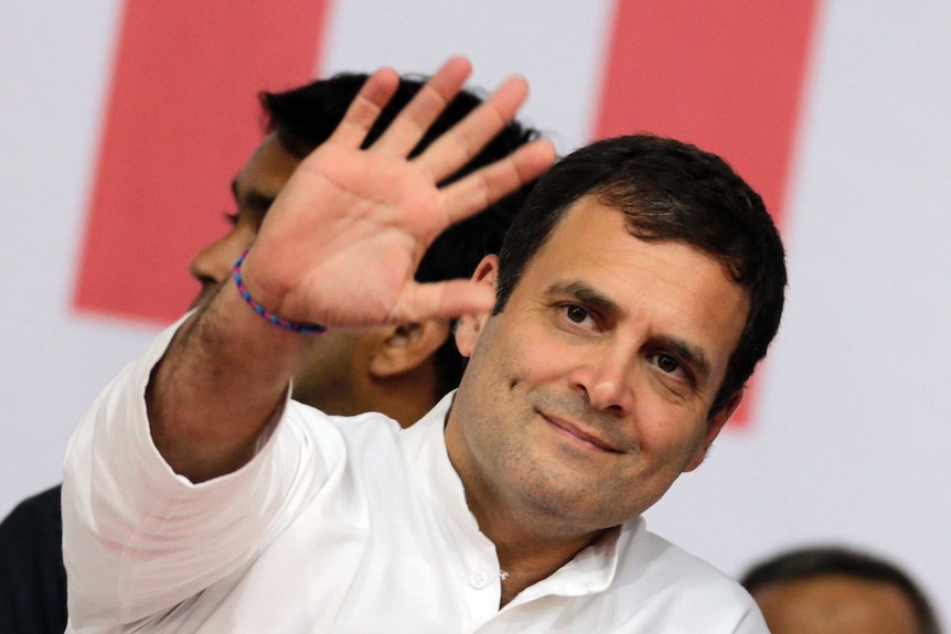 India's Congress party President Rahul Gandhi waves