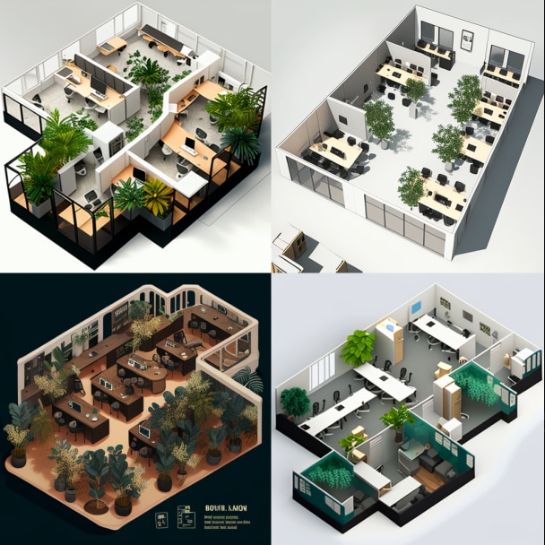 Four different designs for an office space