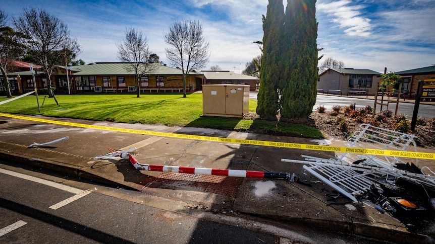 The aftermath of a crash at a school crossing.