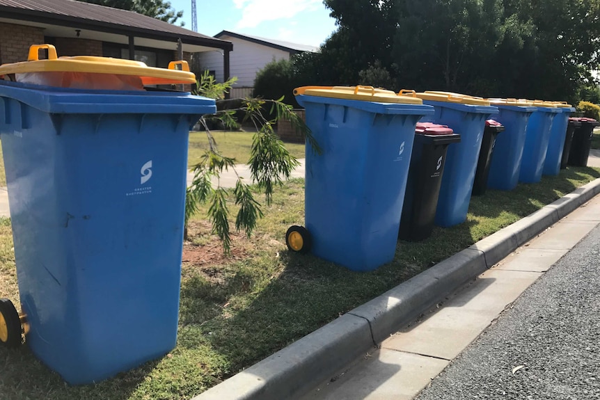 Recycling bins in Shepparton.