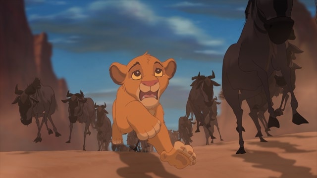 Wildebeest chase Simba in the 1994 animated Lion King film.