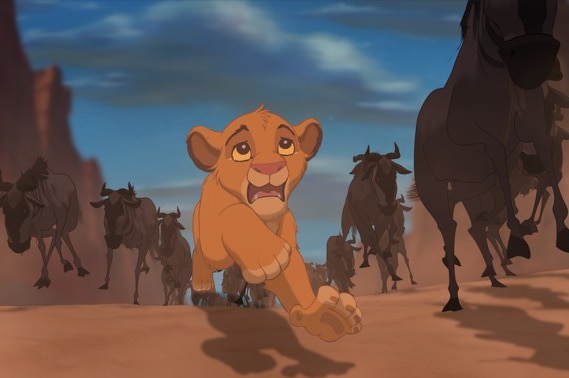 Wildebeest chase Simba in the 1994 animated Lion King film.