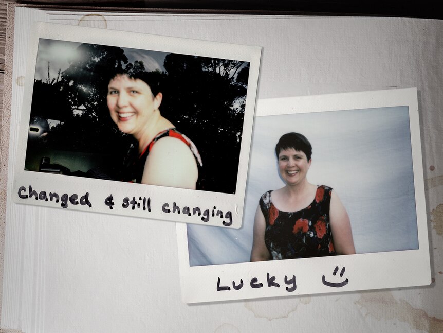 Polaroid photos of a woman smiling