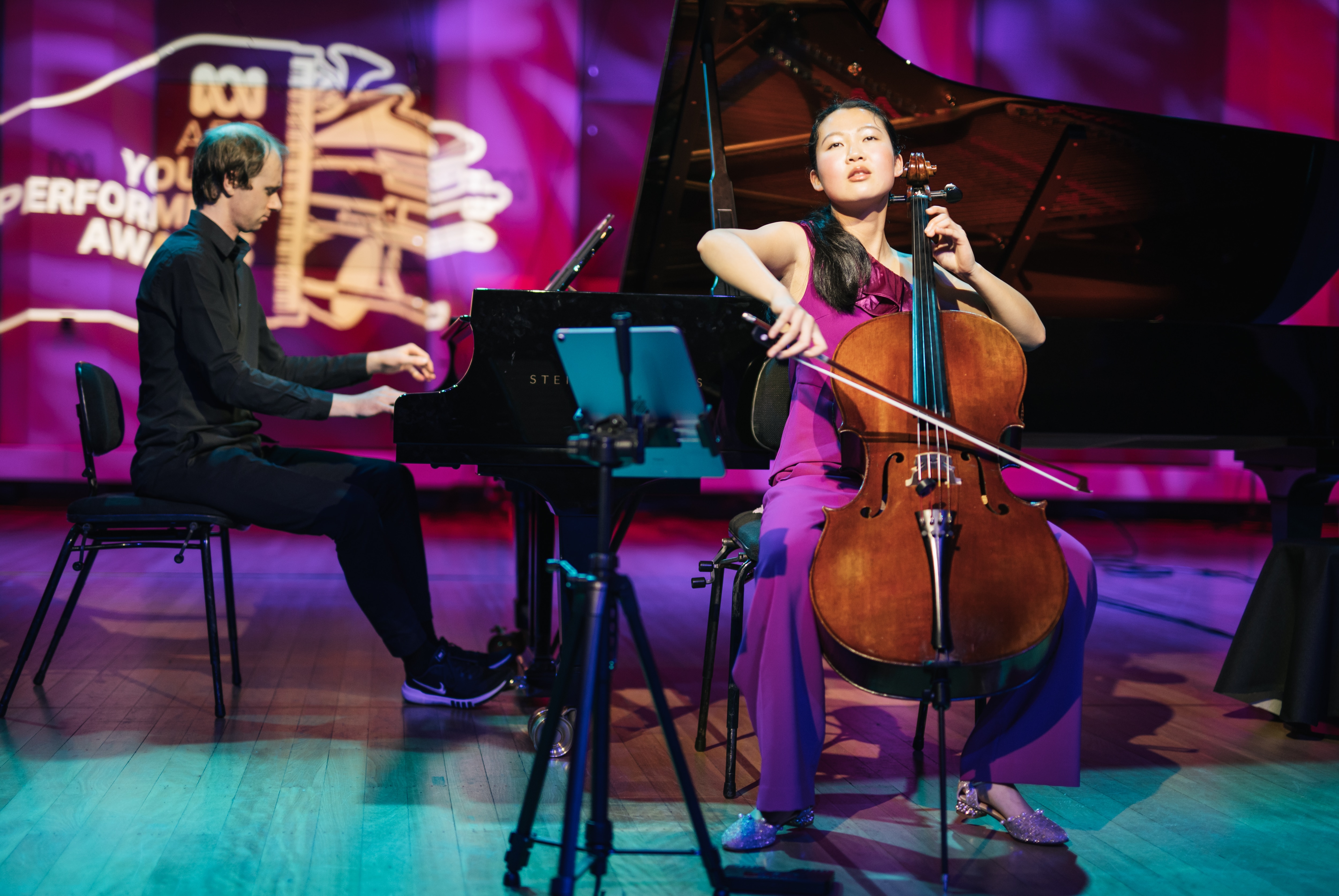 Cellist Maggie Wang performs with Laurence Matheson on piano during the ABC Young Performers Awards 2026 semi-finals.