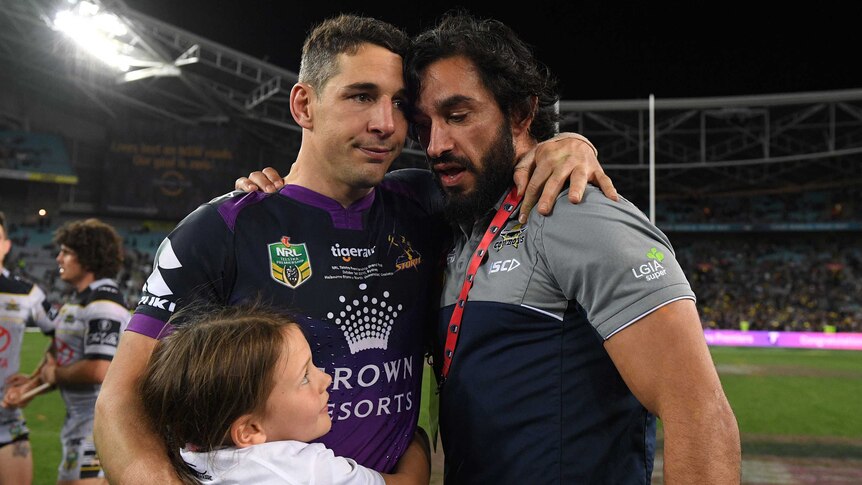 Johnathan Thurston and Billy Slater after the grand final
