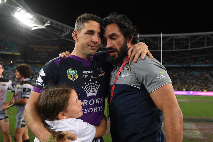Johnathan Thurston and Billy Slater after the grand final