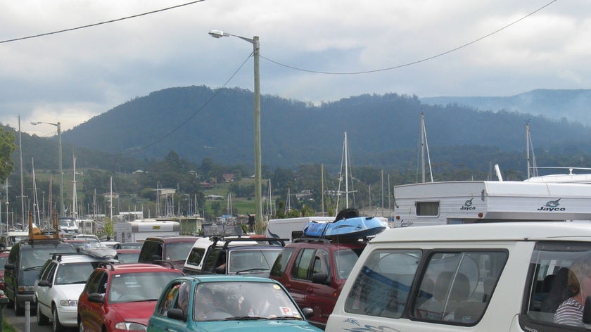 Cars queuing for Bruny Island Ferry