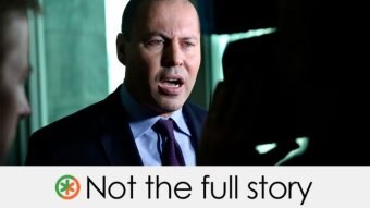An image of Josh Frydenberg with a caption saying "not the full story".