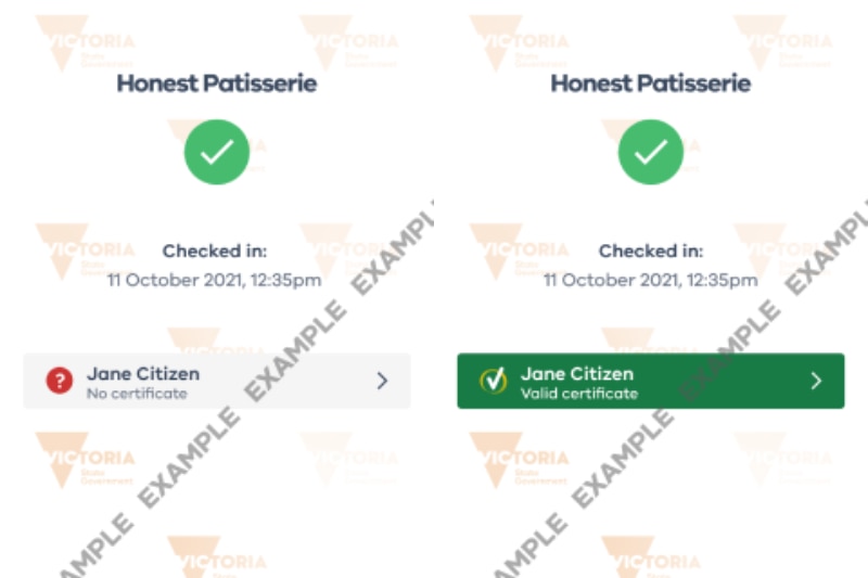 Two phone screens showing proof of vaccination status.