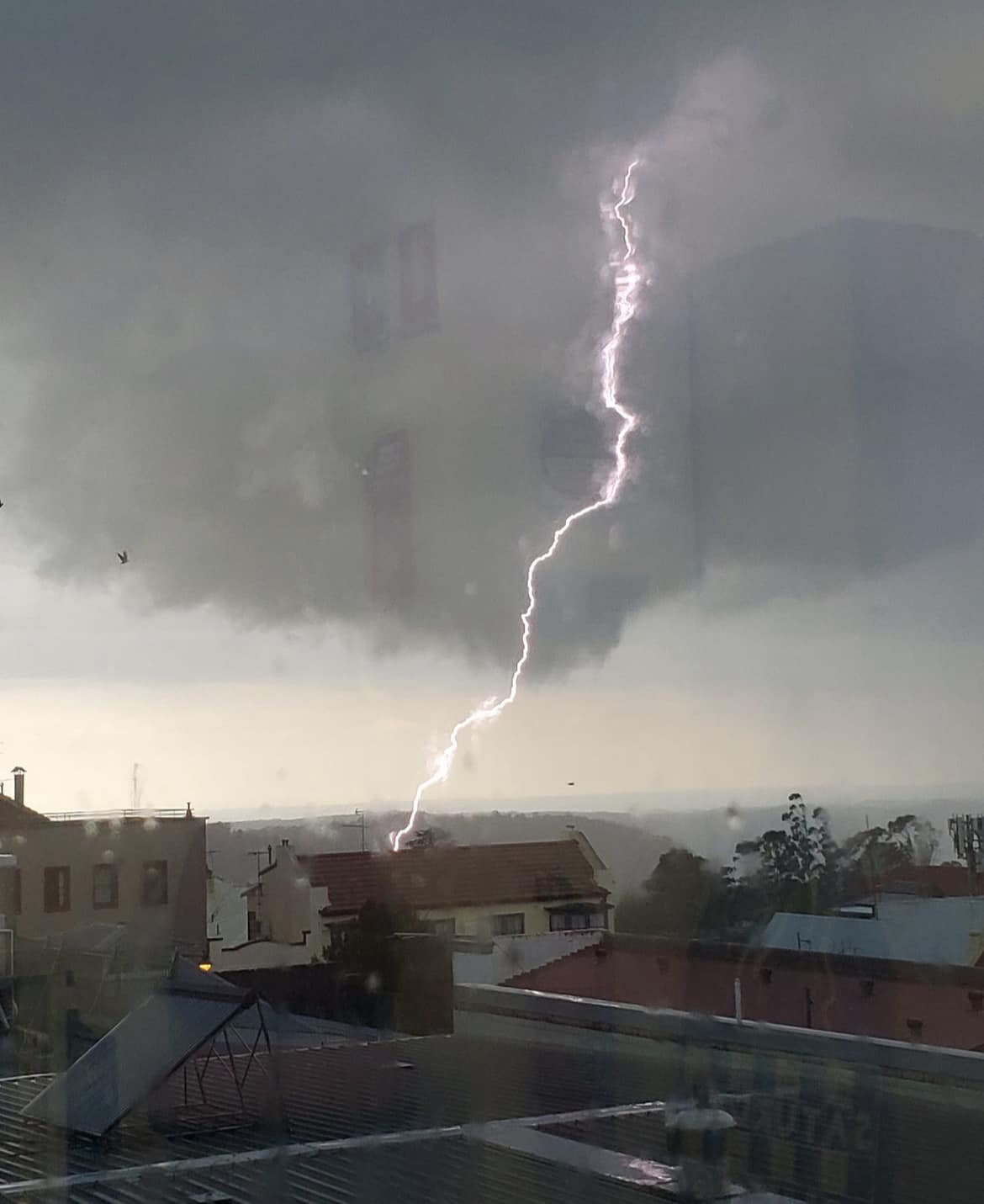 Lightning strike near home roofs in Blue Mountains