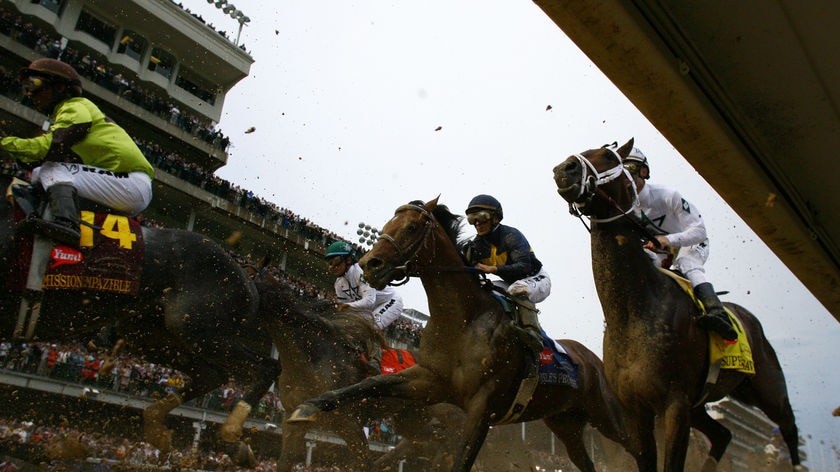 Super Saver (far right) races to victory in the 136th Kentucky Derby.