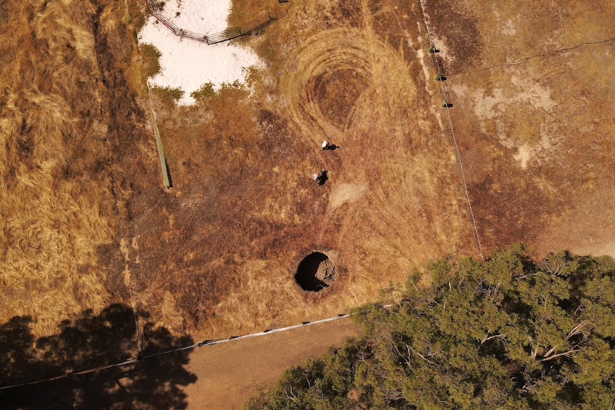 Aerial view of a sinkhole on a Collie property.