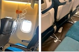 Four images of damaged plane insides