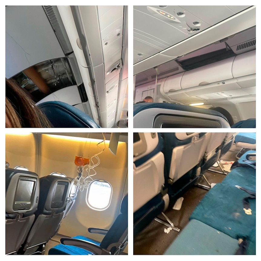 Four images of damaged plane insides