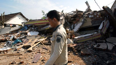 Devastation and destruction: The earthquake flattened houses in Yogyakarta.