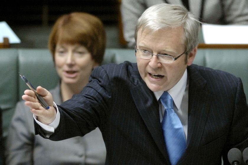 Prime Minister Kevin Rudd gestures during House of Representatives Question Time