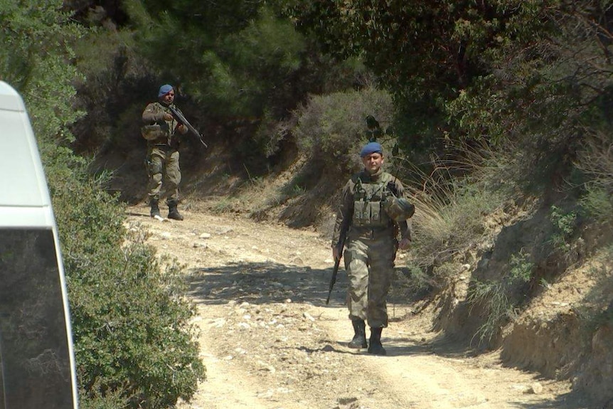 Soldiers along road at Gallipoli.