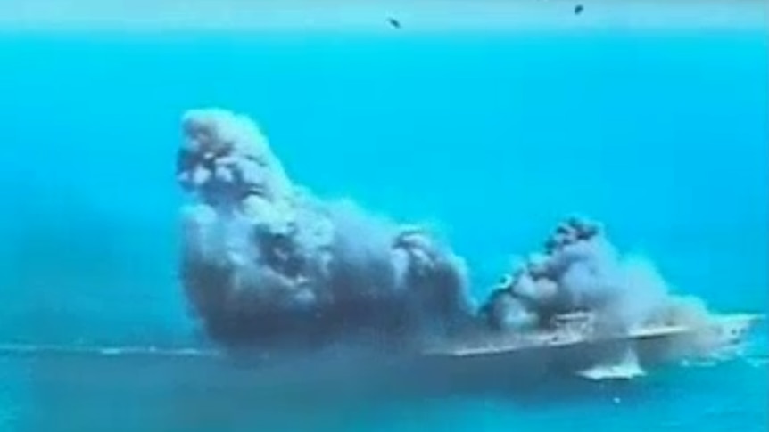 A still image of Iran war games in the Strait of Hormuz
