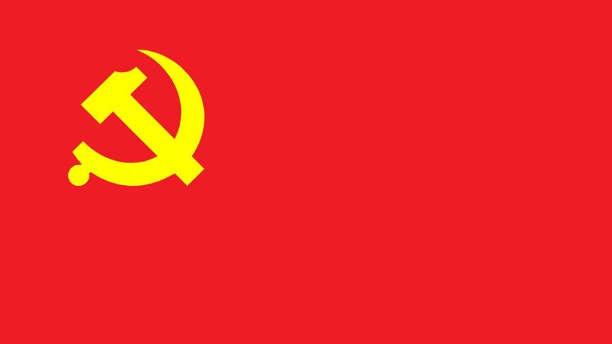 The red Chinese Communist Party flag shows a sickle and hammer in the top left corner.