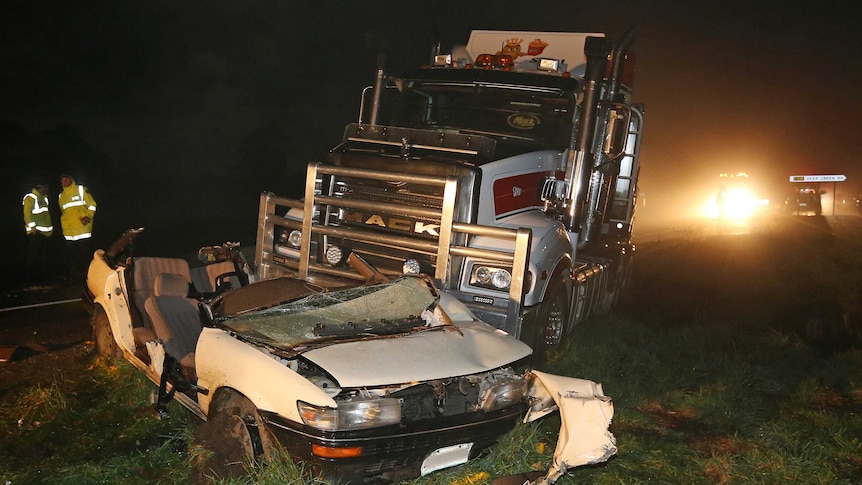 Car and truck involved in a fatal crash in Tasmania