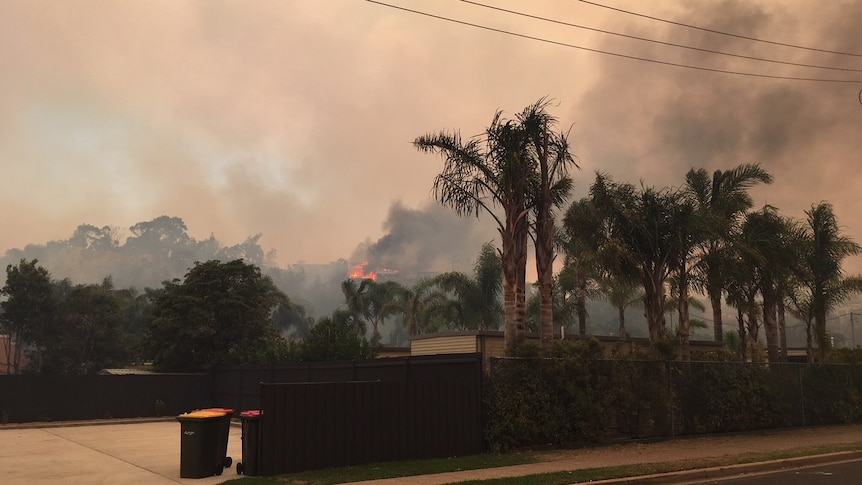 Smokes billows from a house in the distance.