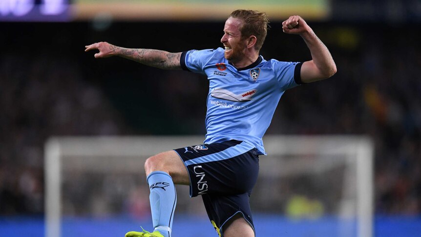 David Carney celebrates Sydney FC's equaliser