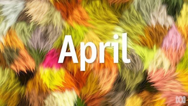 A colourful rug, text overlay reads "April"