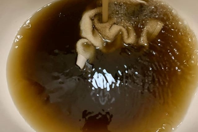 Brown water in a sink. 