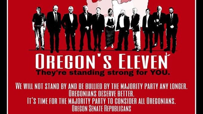 A poster made in support of Republican politicians who walked out of the Oregon Capitol.