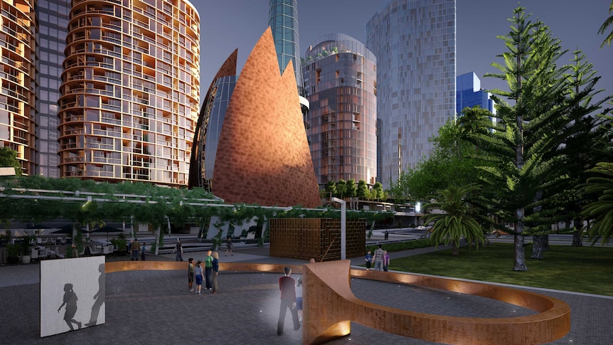 Artist's impression of the sculpture featuring students' signatures at the Elizabeth Quay development in Perth 14 January 2015