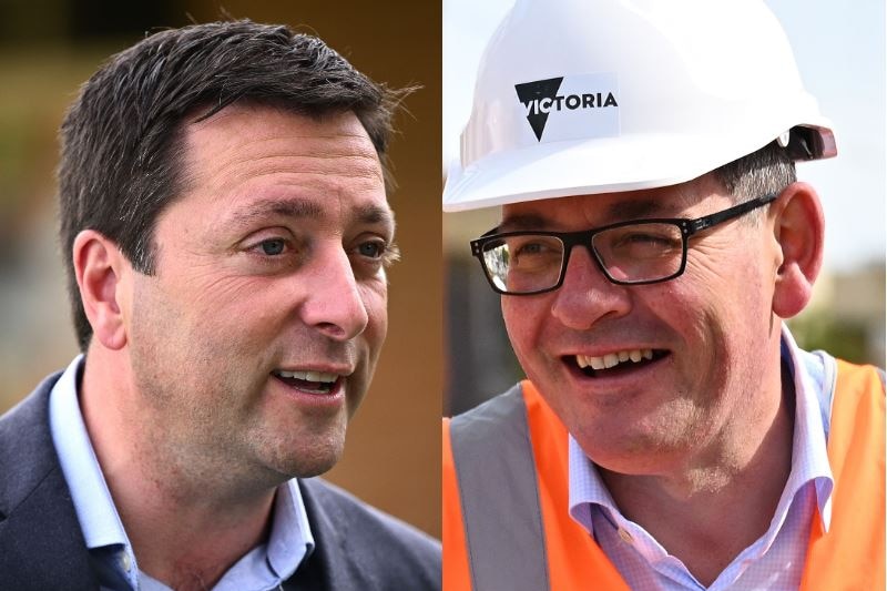Matthew Guy and Daniel Andrews beside each other in a composite image.