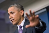 US president Barack Obama at press conference after Ukraine deal