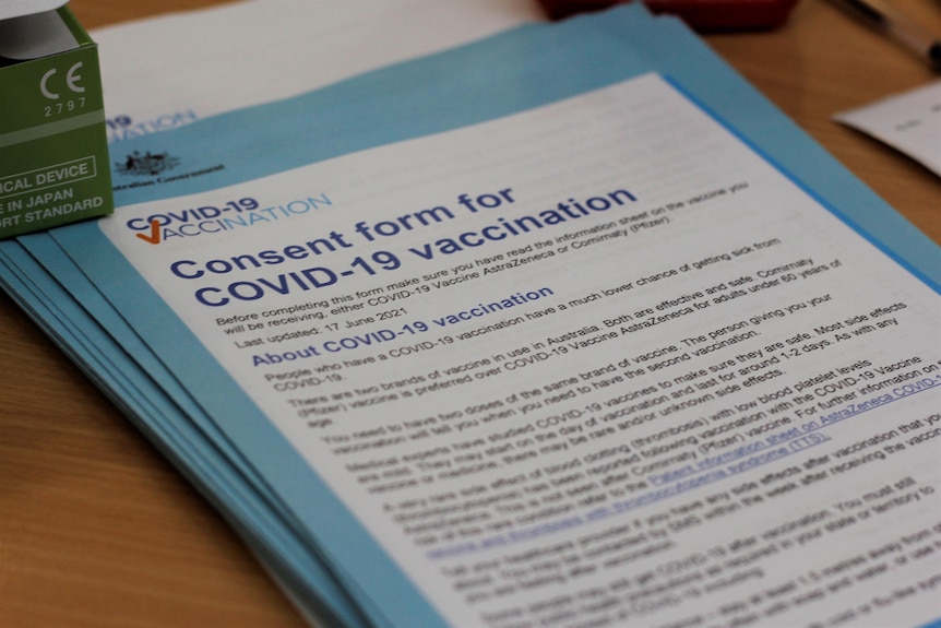 The consent form for a COVID-19 vaccination