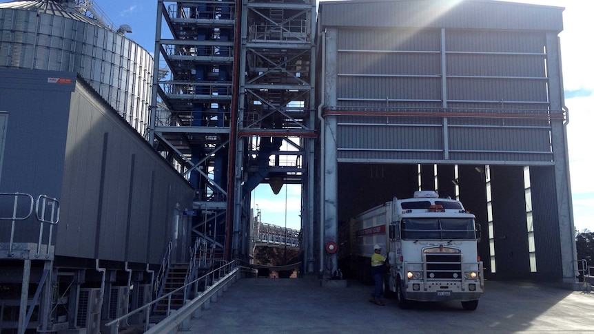 The new grain loading facility at Bunbury Port.
