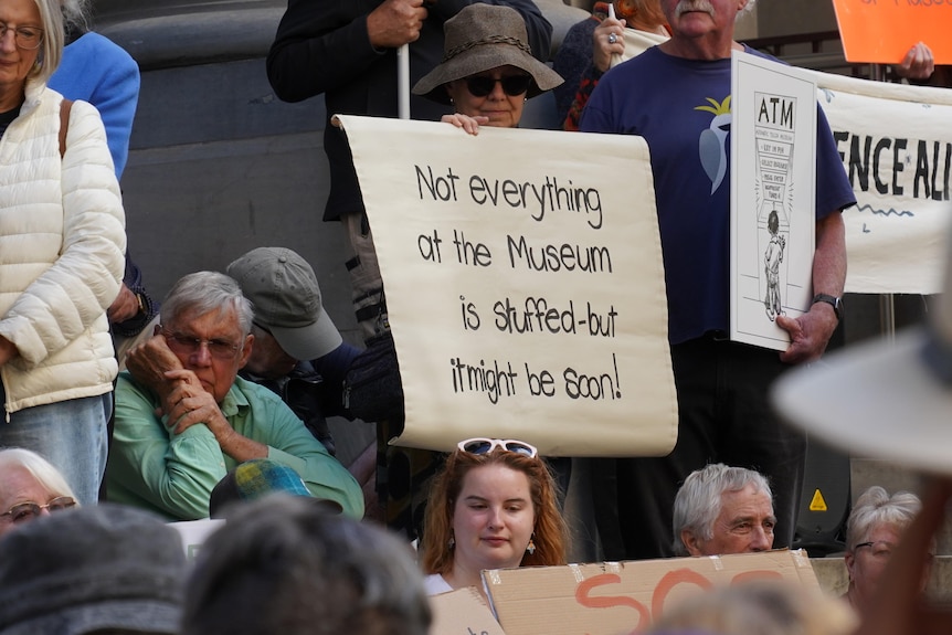 Protesters on the steps of SA Parliament House.