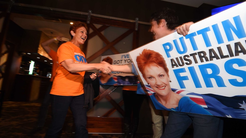 Pauline Hanson arrives at her election-night function