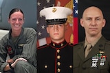 A composite image shows the three marines in side-by-side images