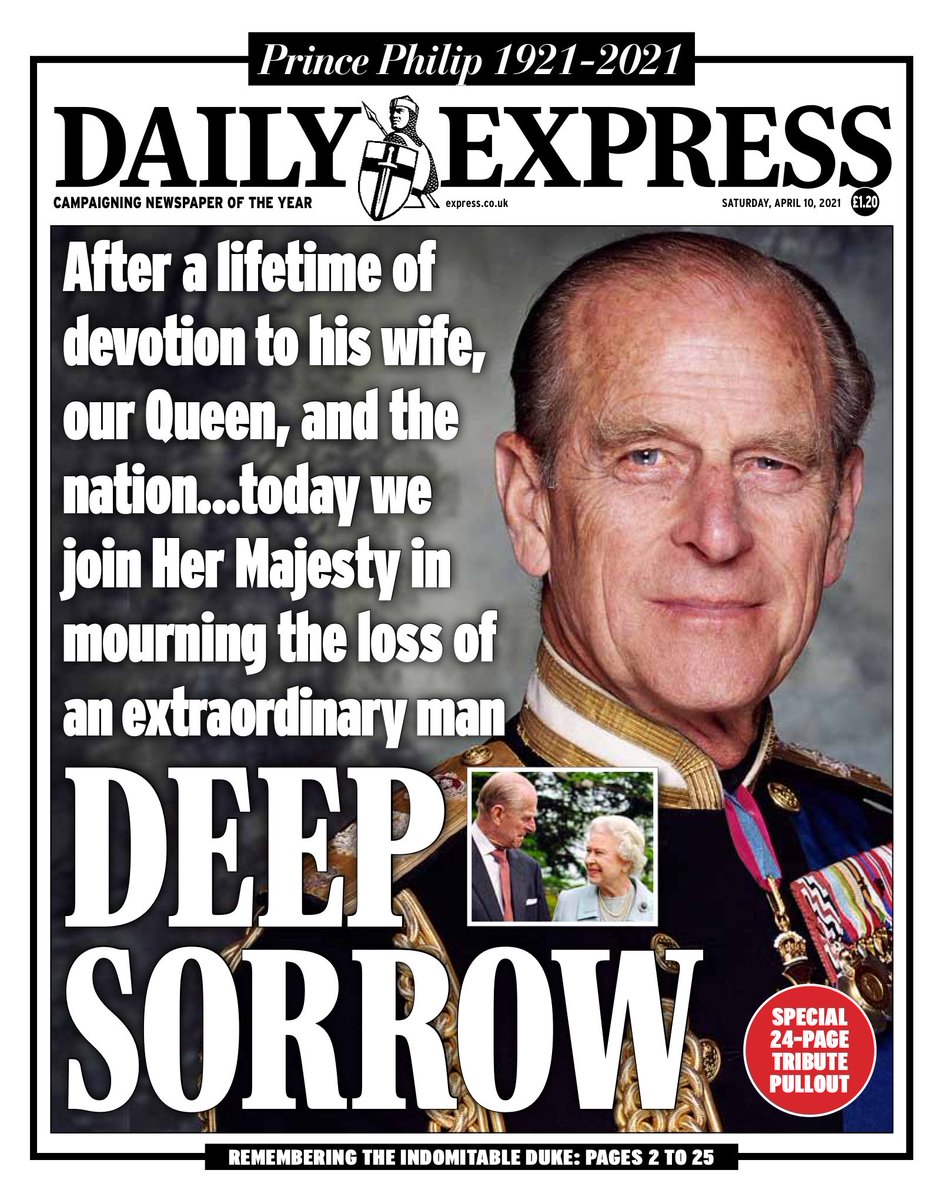 The front page of the Daily Express newspaper the day after the death of Prince Philip.