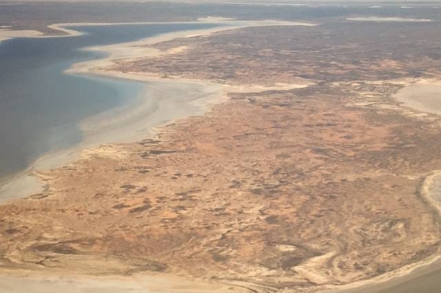 Water flowing into Lake Eyre in July 2016.