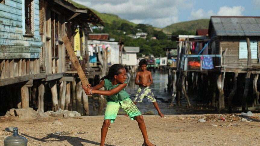 Make-shift cricket equipment is often used in Papua New Guinea.