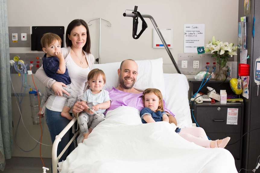 Seth Hargreaves in hospital with wife Carla, twin sons Edward and Henry, and daughter Lilly