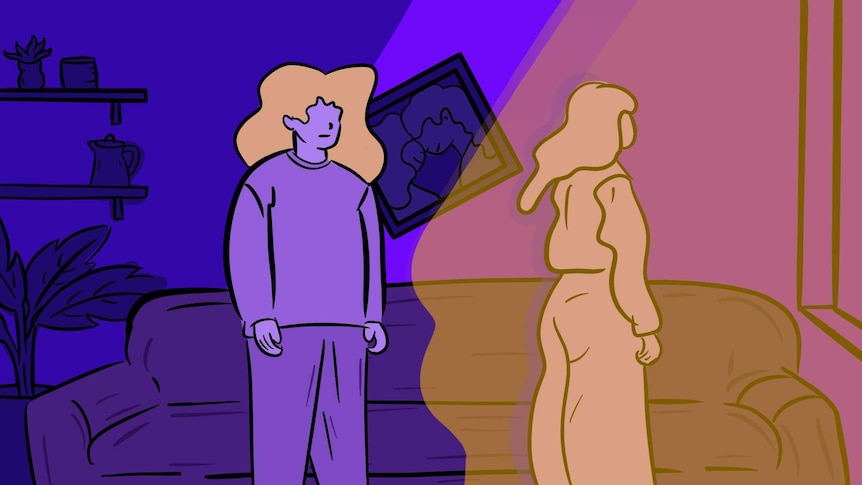 An illustration of two people standing apart, representing a break-up.